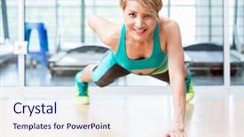  Presentation with gym - PPT theme consisting of function - frontal view of smiling young background and a sky blue colored foreground