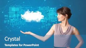  Presentation with cloud technology - Beautiful presentation featuring function key - young smiling person presenting cloud backdrop and a teal colored foreground