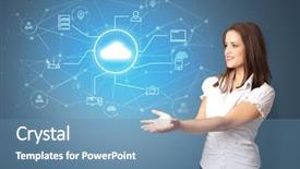  Presentation with cloud technology - Colorful presentation theme enhanced with function key - young smiling person presenting office backdrop and a teal colored foreground