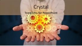  Presentation with management - Audience pleasing slide set consisting of function management - hand holding gears in his backdrop and a coral colored foreground