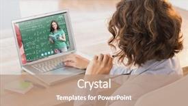  Presentation with green office - Cool new PPT layouts with function math - businesswoman using laptop at desk backdrop and a coral colored foreground