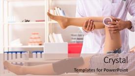  Presentation with joint - PPT theme with function test - male doctor checking joint flexibility background and a coral colored foreground