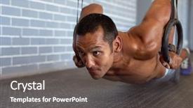  Presentation with race - Cool new presentation design with functional training - muscular mixed race man exercising backdrop and a dark gray colored foreground