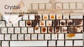  Presentation with spilling - Beautiful PPT theme featuring coffee spilling on keyboard backdrop and a  colored foreground