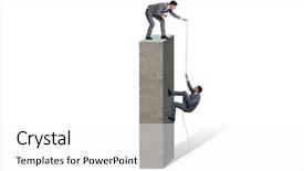  Presentation with helping - PPT theme with fund goals - businessman helping colleague with rope background and a white colored foreground