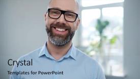  Presentation with elegant man in glasses optics - Slide set consisting of bearded middle-aged man wearing background and a light blue colored foreground