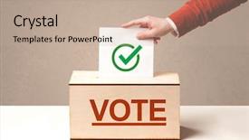  Presentation with vote - Presentation design consisting of mail mark - close up of male hand background and a coral colored foreground