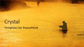  Presentation with fishing - Presentation with silhouette of man flyfishing fishing in river background and a yellow colored foreground