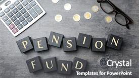  Presentation with pension - Slide deck having funding - cubes with text pension fund background and a gray colored foreground