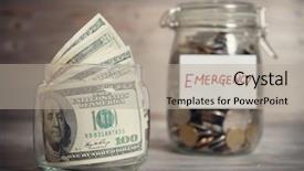  Presentation with emergency - Beautiful slide deck featuring funding - dollars and coins in glass backdrop and a mint green colored foreground