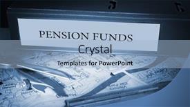  Presentation with binder - Colorful slide set enhanced with funding - word pension funds on blue backdrop and a light blue colored foreground