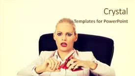  Presentation with empty - Amazing presentation theme having funding search - worried business woman sitting behind backdrop and a cream colored foreground