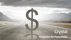  Presentation with golden dollar sign - Beautiful PPT theme featuring funding transportation - big stone dollar currency sign backdrop and a gray colored foreground