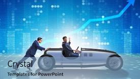 Presentation with teamwork - Beautiful slide set featuring funding transportation - businessman car pushing in teamwork backdrop and a  colored foreground