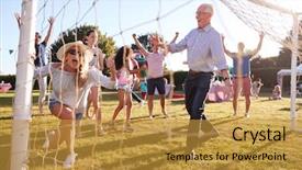  Presentation with math children concepts - Theme enhanced with fundraiser goal - children playing football match background and a gold colored foreground