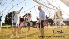  Presentation with children playing - Slide deck consisting of fundraiser goal - children playing football match background and a gold colored foreground