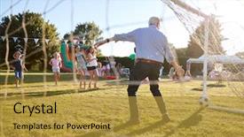  Presentation with math children concepts - Theme enhanced with fundraiser goal - children playing football match background and a gold colored foreground