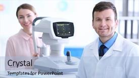  Presentation with metabolic syndrome doctor examining - Colorful presentation theme enhanced with eye fundus - male doctor examining adult female backdrop and a light blue colored foreground
