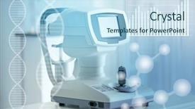  Presentation with ophthalmologist - Colorful presentation design enhanced with eye fundus - modern tonometer in ophthalmologist's office backdrop and a sky blue colored foreground