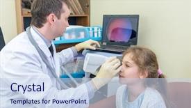  Presentation with ophthalmologist - Amazing presentation design having ophthalmologist examines the eyes backdrop and a  colored foreground