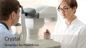  Presentation with ophthalmologist - Slide set featuring eye fundus - ophthalmologist measuring intraocular pressure background and a light gray colored foreground