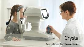  Presentation with ophthalmologist - Slides with eye fundus - ophthalmologist measuring intraocular pressure background and a light gray colored foreground