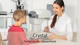  Presentation with ophthalmologist - Audience pleasing PPT theme consisting of eye fundus - ophthalmologist measuring intraocular pressure backdrop and a lemonade colored foreground