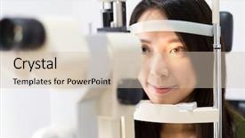  Presentation with examination - Slides having patient during an eye examination background and a soft green colored foreground