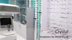  Presentation with ophthalmology - Cool new slides with eye fundus - showcase and reflectometer in ophthalmology backdrop and a light gray colored foreground