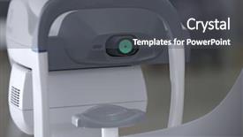  Presentation with ophthalmologist - Slide deck enhanced with eye fundus - tonometer in ophthalmologist's office closeup background and a dark gray colored foreground