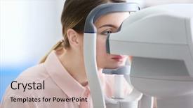  Presentation with lactation young woman breastfeeding - Presentation theme consisting of eye fundus - young woman visiting an optician background and a soft green colored foreground