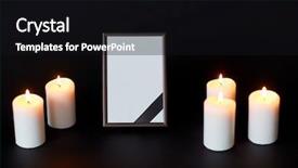  Presentation with funeral - Amazing PPT layouts having funeral and mourning concept - empty photo frame with ribbon and burning candles over black background backdrop and a black colored foreground