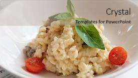  Presentation with italian food cooking tomatoes basil - Slide deck with fungi - creamy risotto with basil cherry background and a coral colored foreground