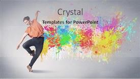  Presentation with hip hop dancing - Cool new slides with funky contemporary hip hop dancer dancing in front of grey background with colorful bright paint splatter concept backdrop and a light gray colored foreground
