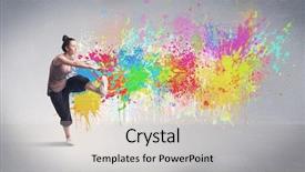  Presentation with hip hop dancing - Amazing presentation design having funky contemporary hip hop dancer dancing in front of grey background with colorful bright paint splatter concept backdrop and a lemonade colored foreground