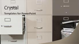  Presentation with funky - Audience pleasing slides consisting of funky file cabinets with binders backdrop and a light gray colored foreground
