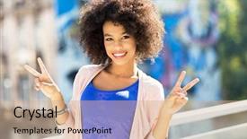  Presentation with global peace - Cool new presentation theme with funky free - afro woman giving a peace backdrop and a coral colored foreground