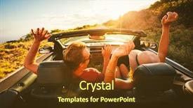  Presentation with young happy couple - Audience pleasing presentation theme consisting of funky free - happy young carefree couple driving backdrop and a tawny brown colored foreground