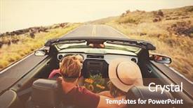  Presentation with road safety drive - Presentation theme featuring funky free - happy young couple driving along background and a tawny brown colored foreground