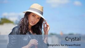  Presentation with square - Beautiful slide deck featuring funky free - portrait of happy smiling woman backdrop and a light blue colored foreground