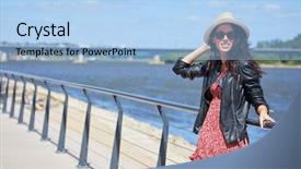  Presentation with summer - Presentation design enhanced with funky free - portrait of happy smiling woman background and a light blue colored foreground