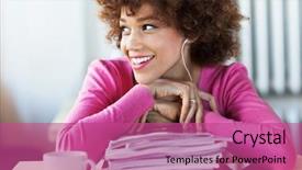  Presentation with cafe - Colorful PPT theme enhanced with funky free - woman in cafe looking away backdrop and a  colored foreground