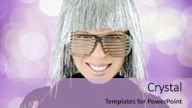  Presentation with funky - Presentation featuring funky girl holding vinyl record background and a lavender colored foreground