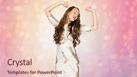  Presentation with fancy dress - PPT theme featuring funky groovy - people style holidays and fashion background and a lemonade colored foreground