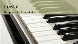  Presentation with piano keyboard - Theme consisting of funky instrument - background of piano keyboard close background and a mint green colored foreground