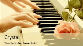  Presentation with funky - Colorful presentation enhanced with funky instrument - hands of woman playing synthesizer backdrop and a blonde colored foreground