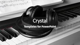  Presentation with music notes - Slide set enhanced with funky instrument - piano with headphones and music background and a dark gray colored foreground