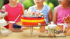  Presentation with children birthday - Amazing PPT theme having funky kids - children celebrating birthday in park backdrop and a yellow colored foreground