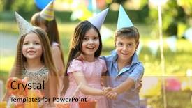  Presentation with children birthday - Beautiful slide deck featuring funky kids - children celebrating birthday in park backdrop and a  colored foreground