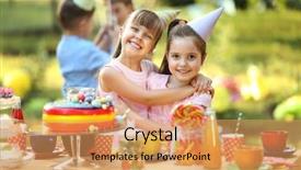  Presentation with children birthday - Slide deck having funky kids - children celebrating birthday in park background and a coral colored foreground